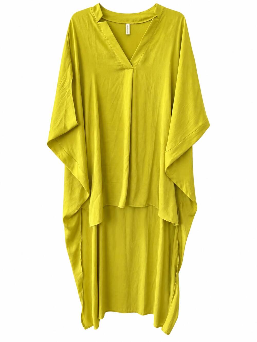 Tyche V-Neck Caftan Size S Yellow High-Low Hem Tunic Dress